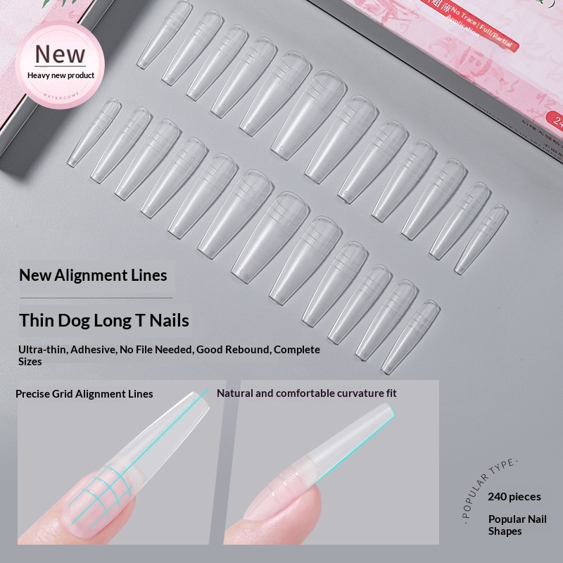 İnce Köpek Uzun T Şeklinde Uçlar Ultra İnce Törpü Gerektirmez Şeffaf Kılavuz Çizgili Salon Özel Kullanıma Uygun Tırnak Çıkartmaları_voghion.com