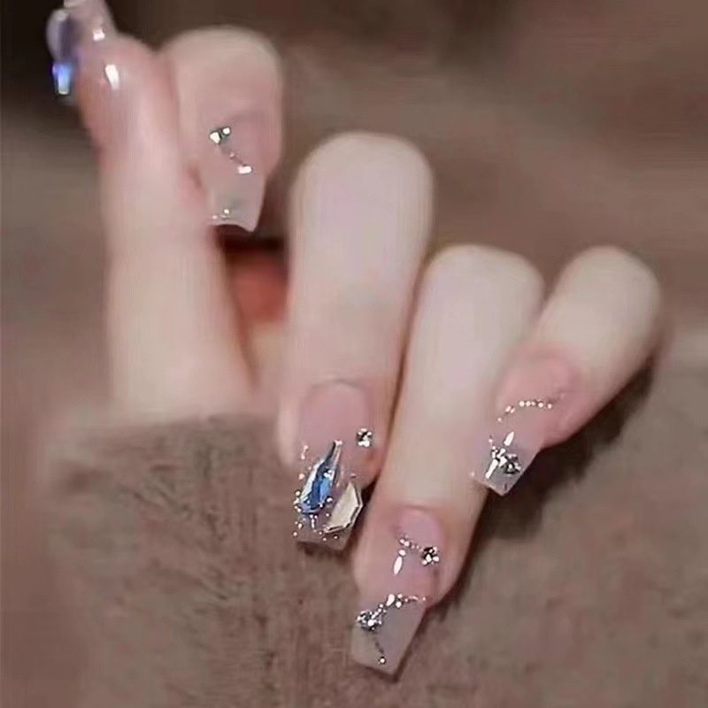 Wen Jingling Same Style Wearable Sparkling Crushed Diamond Art Finished Detachable Nails Long Nail Tips Stickers_voghion.com