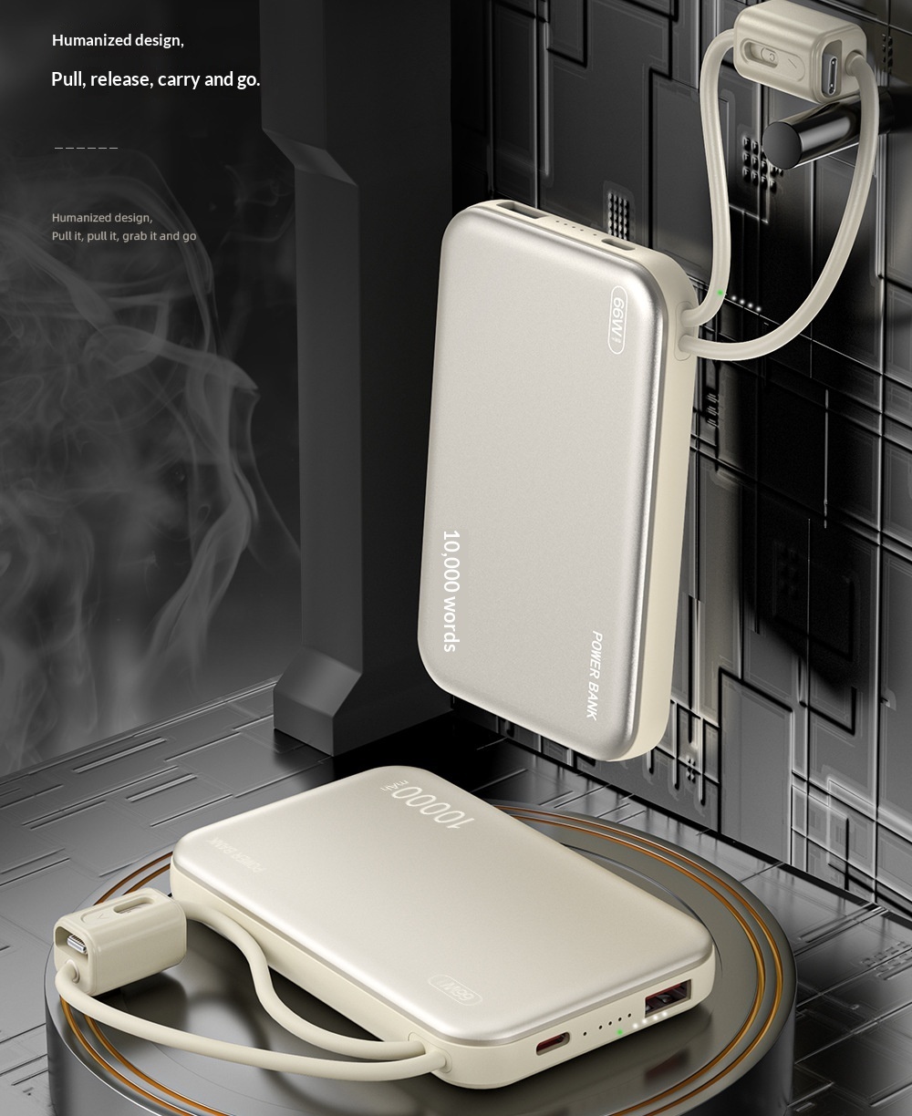 Ultradünne Powerbank mit Trageband und Kabel, 10000 mAh, Mini-Schnellladefunktion, tragbares Ladegerät aus Metall, individuell anpassbar_voghion.com