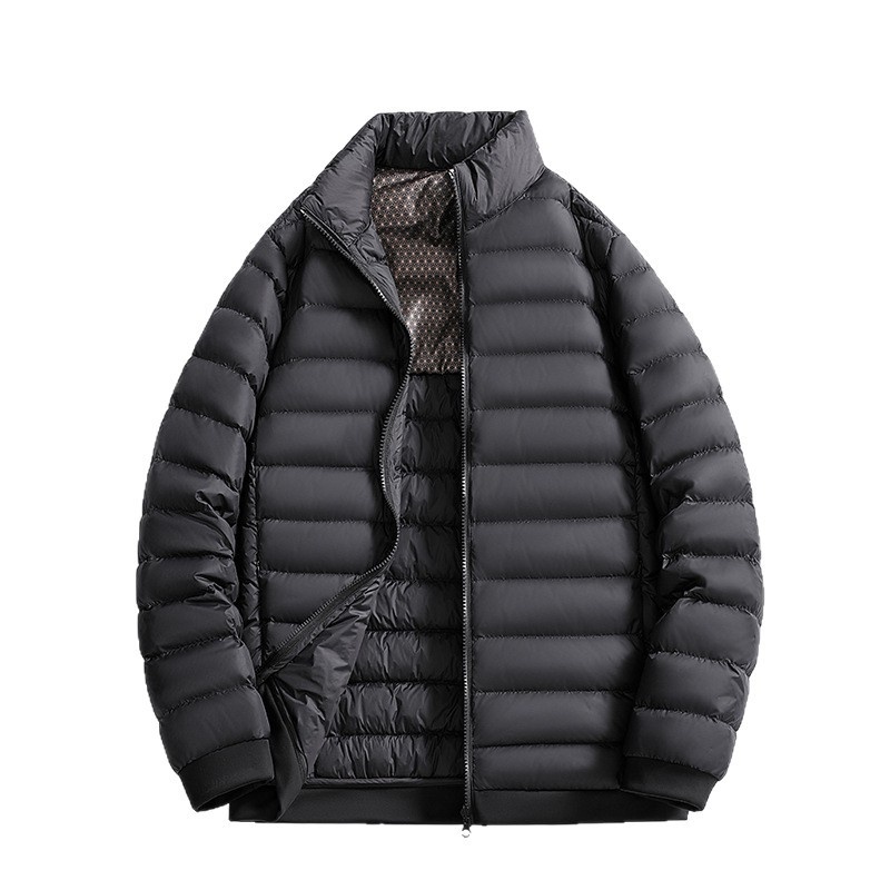 Veste ActiveGo unisexe noire automne hiver, col montant, fine et légère, doublure courte en duvet_voghion.com
