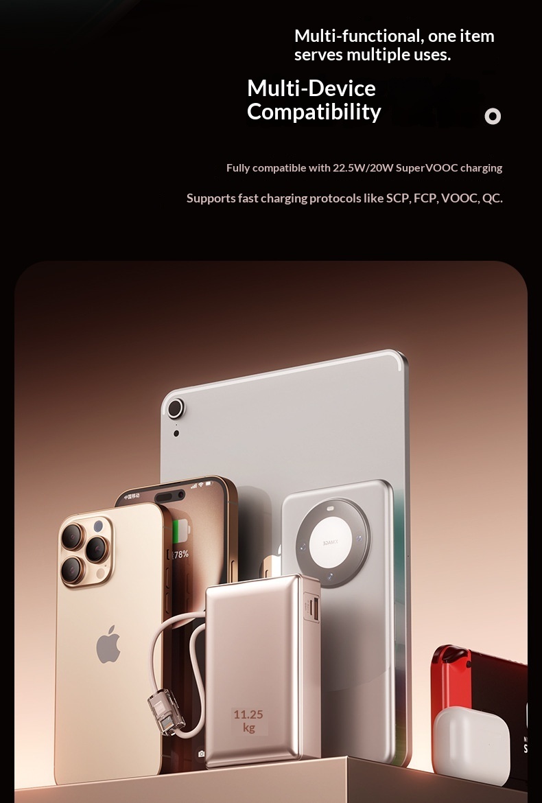 22.5W Super Fast Charging Bank With Built-in Cable Mini 20000mAh Portable Mobile Power Wholesale Customization_voghion.com