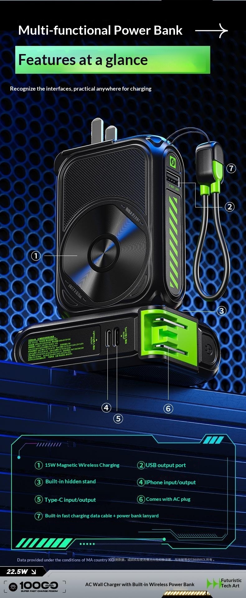 New Power Bank Five-in-One Magnetic Wireless Charging Comes With Line Multi-Functional AC Plug 10000 MAh Large Capacity_voghion.com