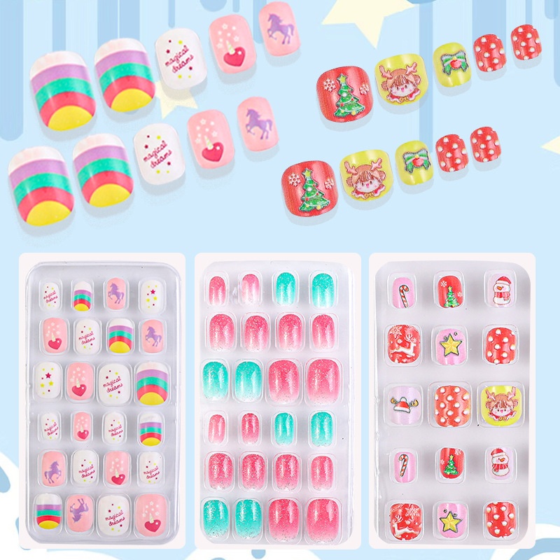 Tragbare Nagelsticker mit Cartoon-Weihnachtsmotiven für Kinder – fertige Nagelspitzen aus Gelkleber_voghion.com