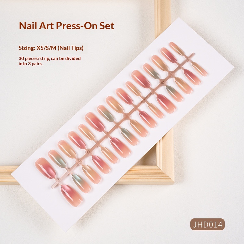 Classic Nude Cat Eye Handmade Wearable High-End Pure Desire Ins Style Pre-Made Nail Tips Nails 30 Pieces With Size_voghion.com