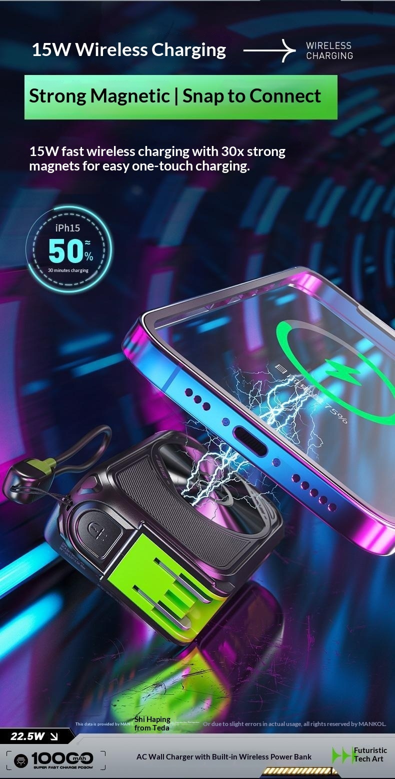 New Power Bank Five-in-One Magnetic Wireless Charging Comes With Line Multi-Functional AC Plug 10000 MAh Large Capacity_voghion.com