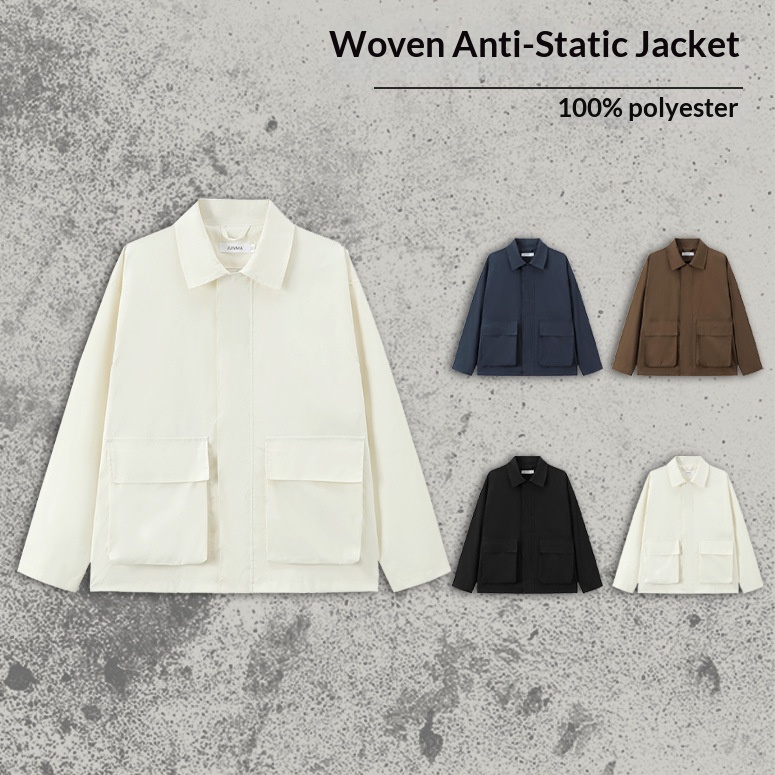 Jaqueta masculina de outono/inverno, nova, em tecido antiestático, versátil, folgada, cor sólida, casual, com gola dobrável._voghion.com