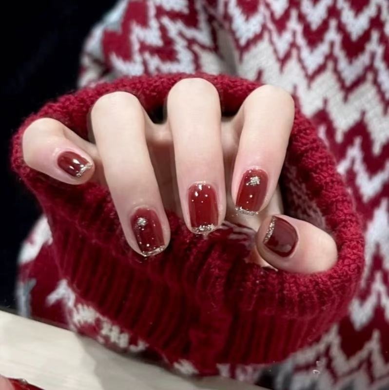 Handmade Wearable Christmas New Year Red Nails Pregnant Women High-end Stickers Wedding Autumn Winter Brightening Nail_voghion.com