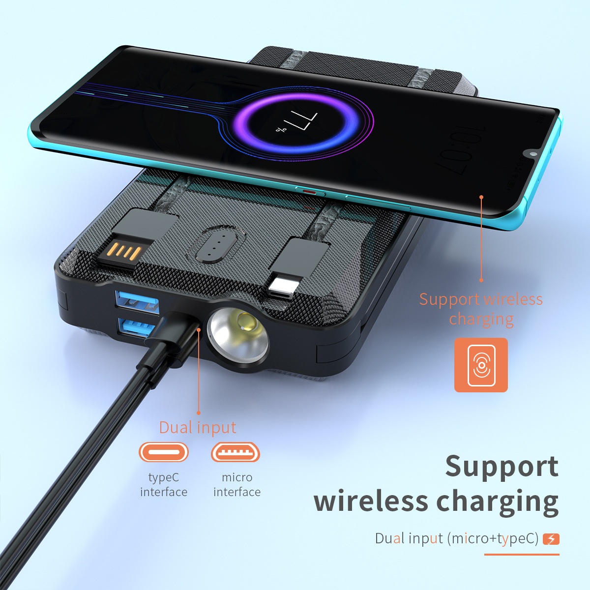 Comes With 4-Wire Solar Power Bank 30000mAh Wireless Large Capacity Two-Way Fast Charging Portable Charger CE_voghion.com