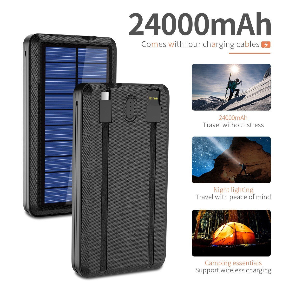 Comes With 4-Wire Solar Power Bank 30000mAh Wireless Large Capacity Two-Way Fast Charging Portable Charger CE_voghion.com