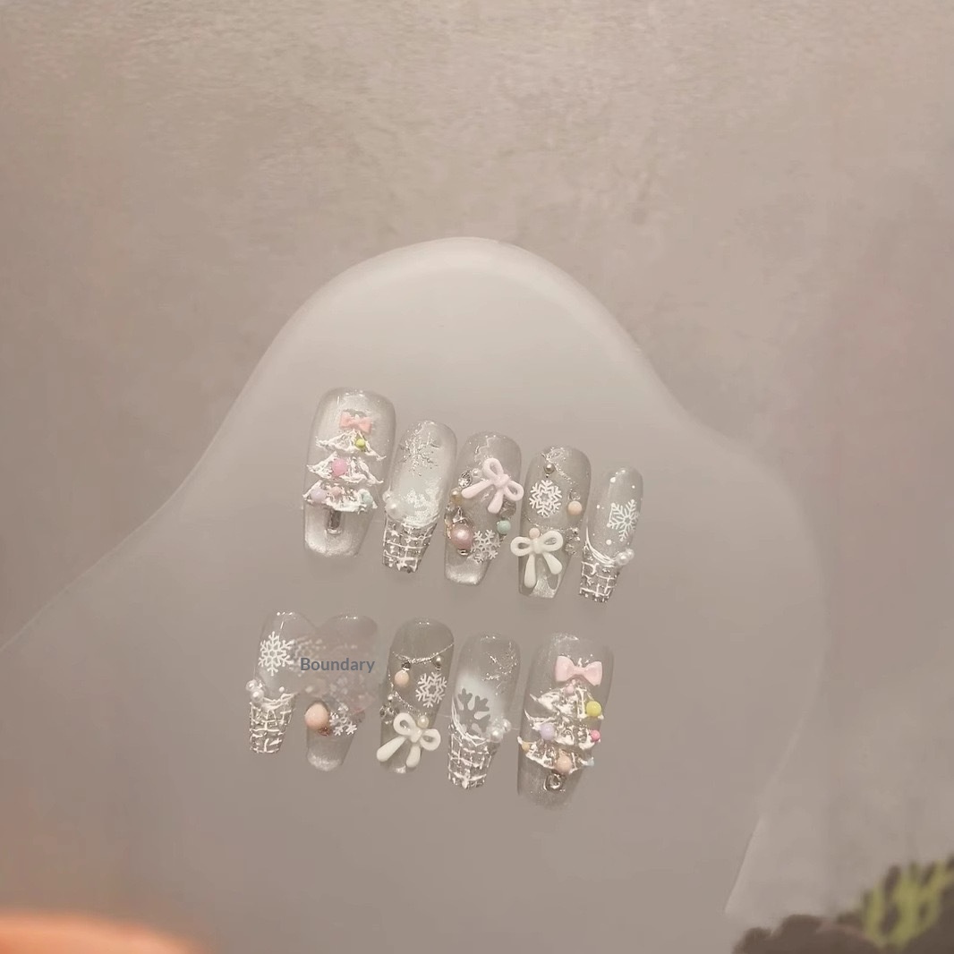 Romantic Girlish High-End Gentle Christmas Fairy Autumn Winter Cat Eye Snowflake Fine Glitter Handmade Wearable Nail Art_voghion.com