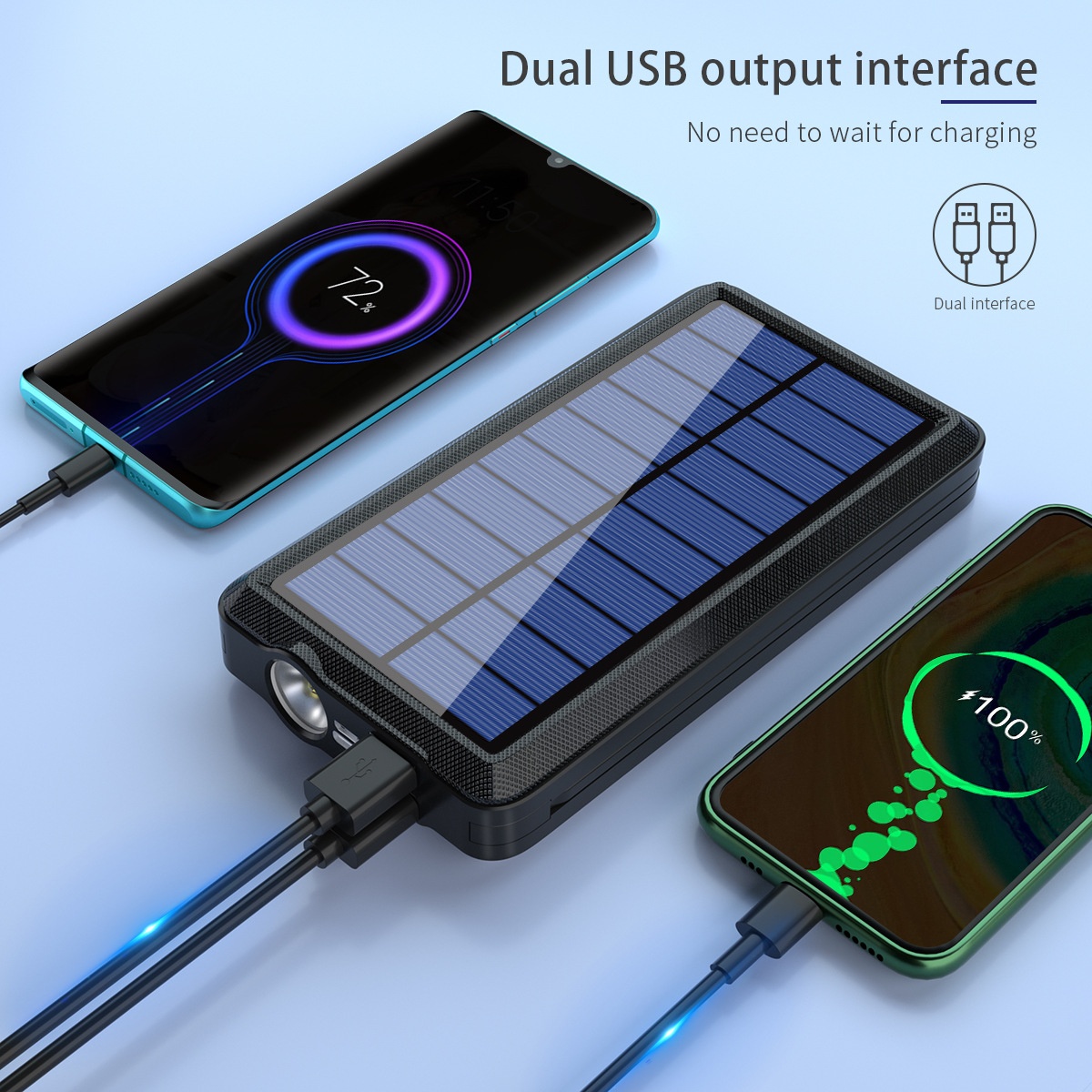 Comes With 4-Wire Solar Power Bank 30000mAh Wireless Large Capacity Two-Way Fast Charging Portable Charger CE_voghion.com