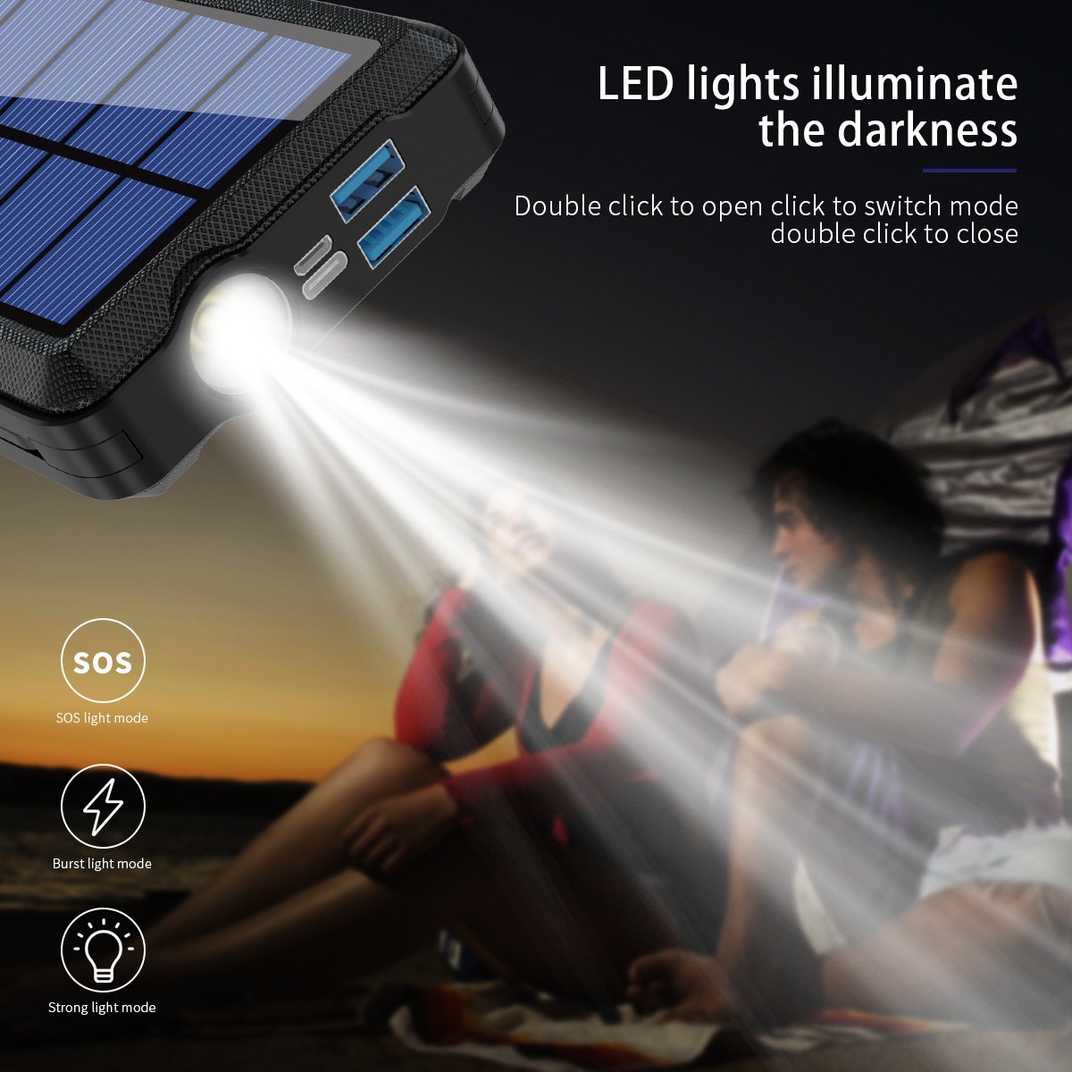 Comes With 4-Wire Solar Power Bank 30000mAh Wireless Large Capacity Two-Way Fast Charging Portable Charger CE_voghion.com