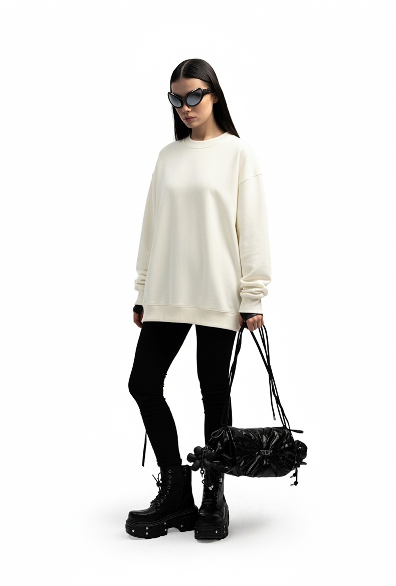 Pure Jie Zhan Men's Clothing|Polar Fleece Crewneck 25 Winter New American Street Style Solid Color Fleece-Lined Sweatshirt_voghion.com