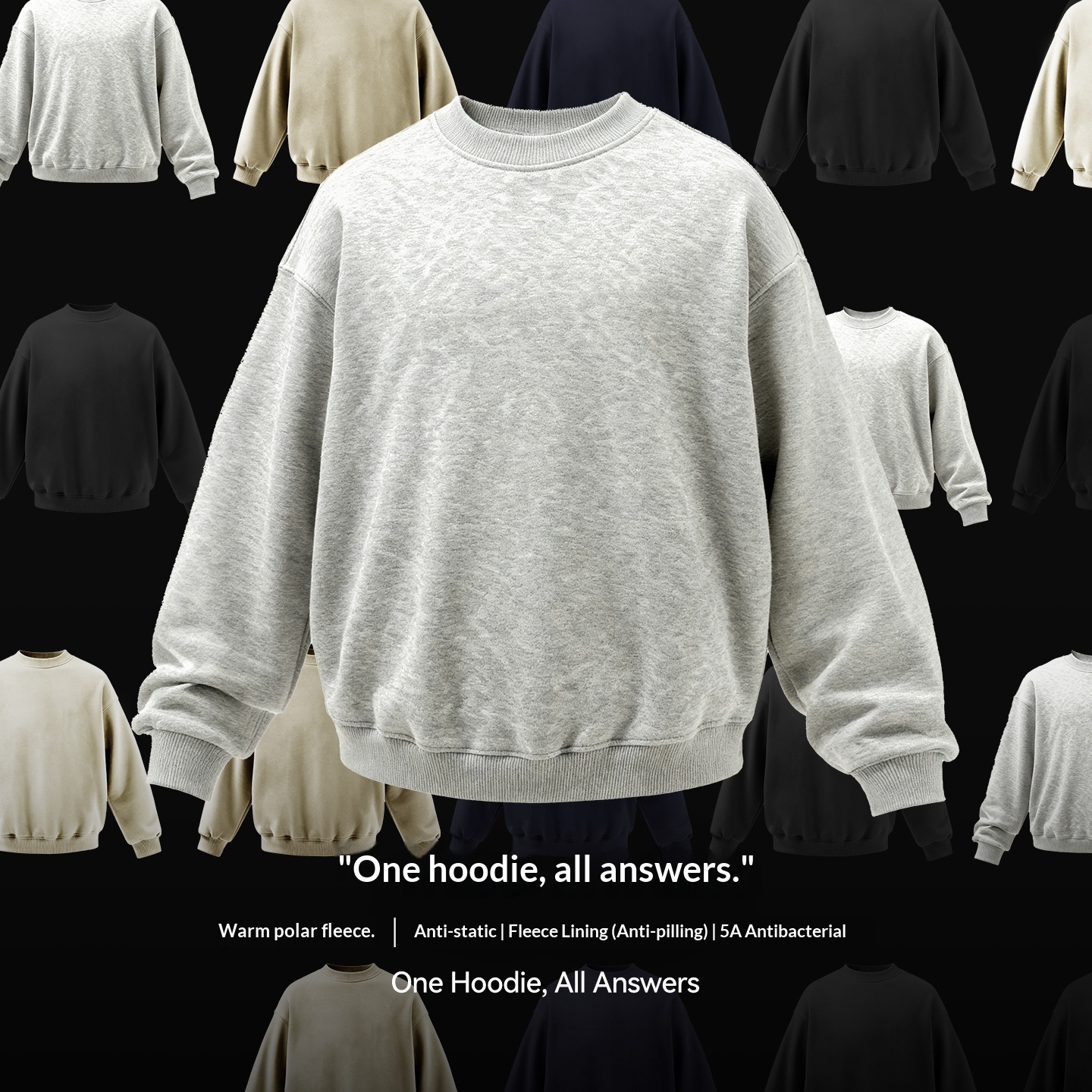 Pure Jie Zhan Men's Clothing|Polar Fleece Crewneck 25 Winter New American Street Style Solid Color Fleece-Lined Sweatshirt_voghion.com