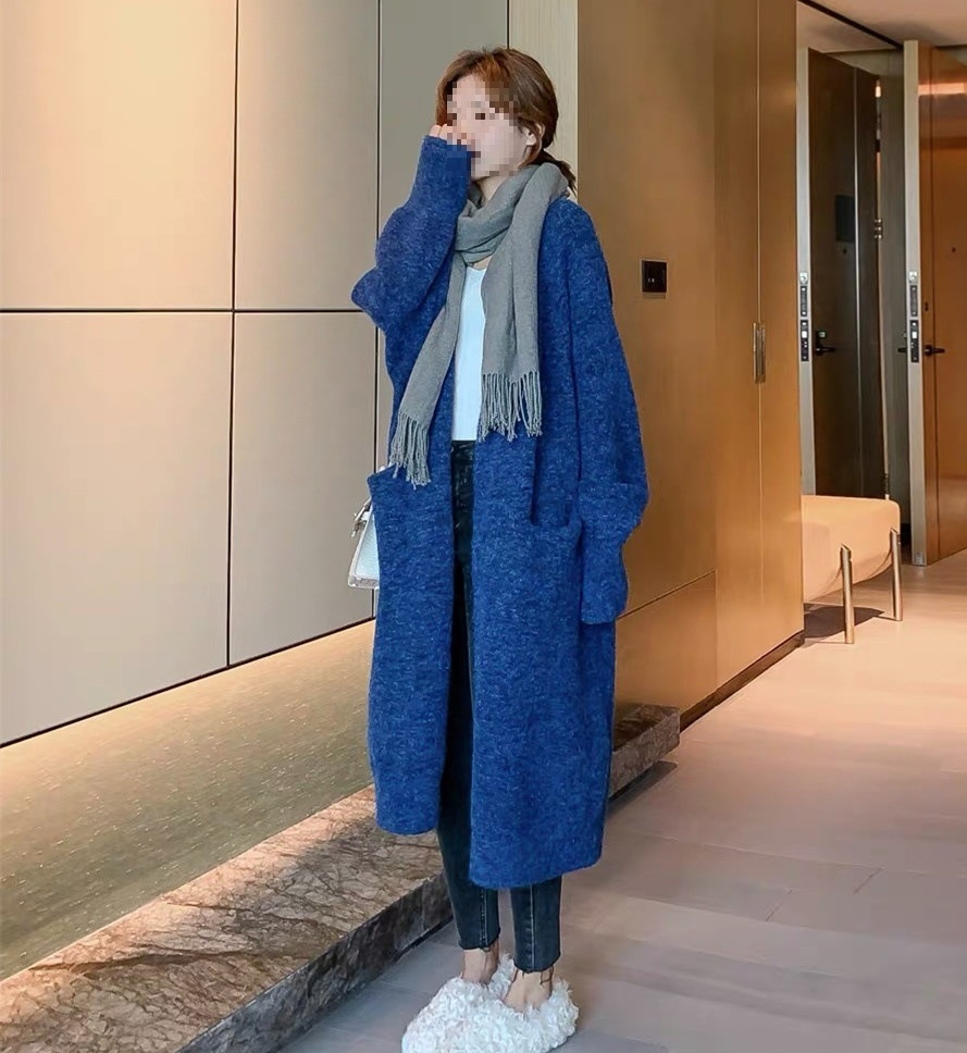 Miękki, delikatny, długi, dzianinowy kardigan Haven dla kobiet, nowy, leniwy styl na jesień i zimę, luźny płaszcz za kolano_voghion.com