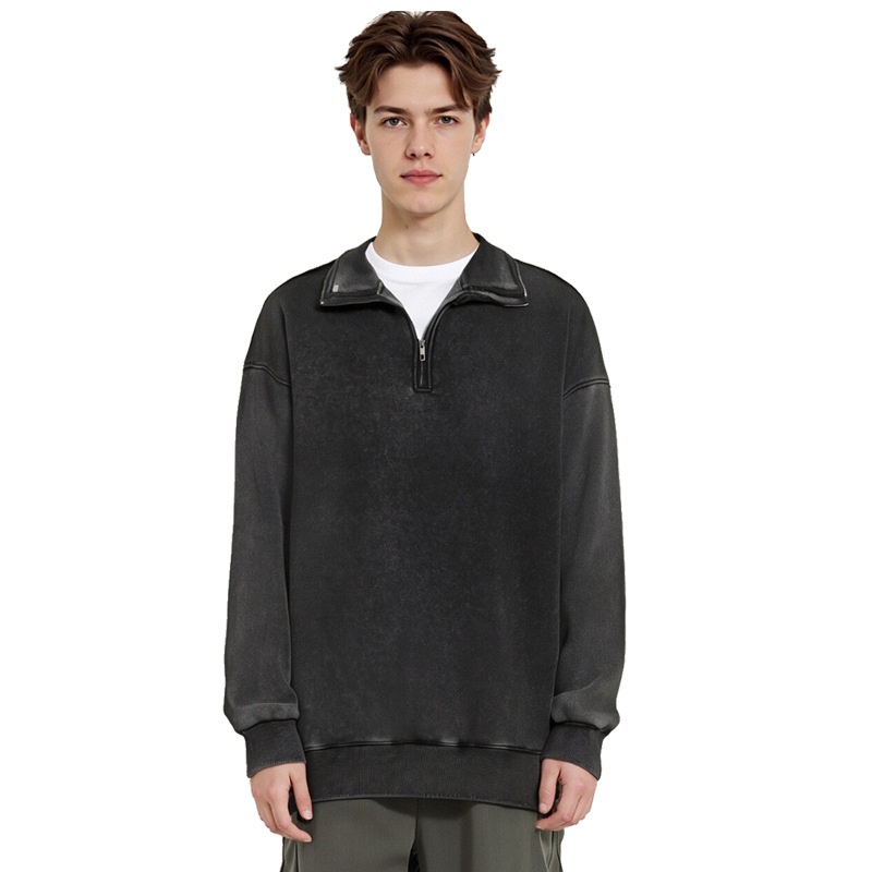 Pure European And Cross-Border 450G Stand Collar Half-Zip Fleece Sweatshirt For Men Thick Autumn American Retro Couple Jacket_voghion.com