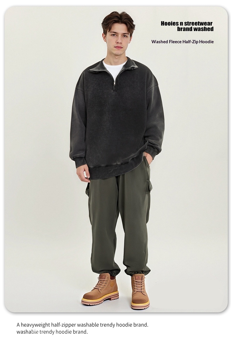 Pure European And Cross-Border 450G Stand Collar Half-Zip Fleece Sweatshirt For Men Thick Autumn American Retro Couple Jacket_voghion.com