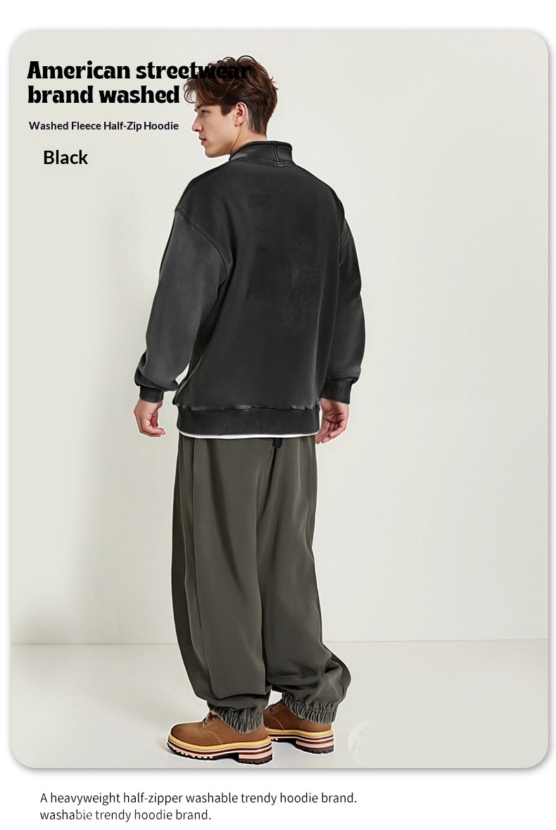 Pure European And Cross-Border 450G Stand Collar Half-Zip Fleece Sweatshirt For Men Thick Autumn American Retro Couple Jacket_voghion.com