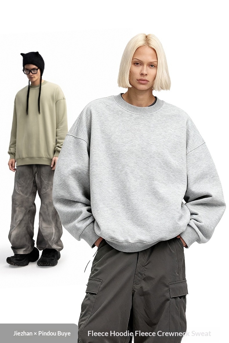 Pure Jie Zhan Men's Clothing|Polar Fleece Crewneck 25 Winter New American Street Style Solid Color Fleece-Lined Sweatshirt_voghion.com