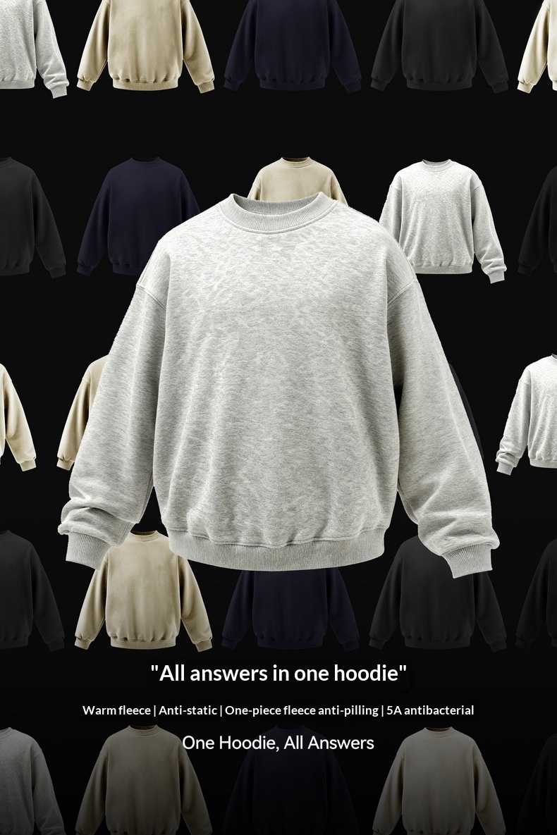 Pure Jie Zhan Men's Clothing|Polar Fleece Crewneck 25 Winter New American Street Style Solid Color Fleece-Lined Sweatshirt_voghion.com