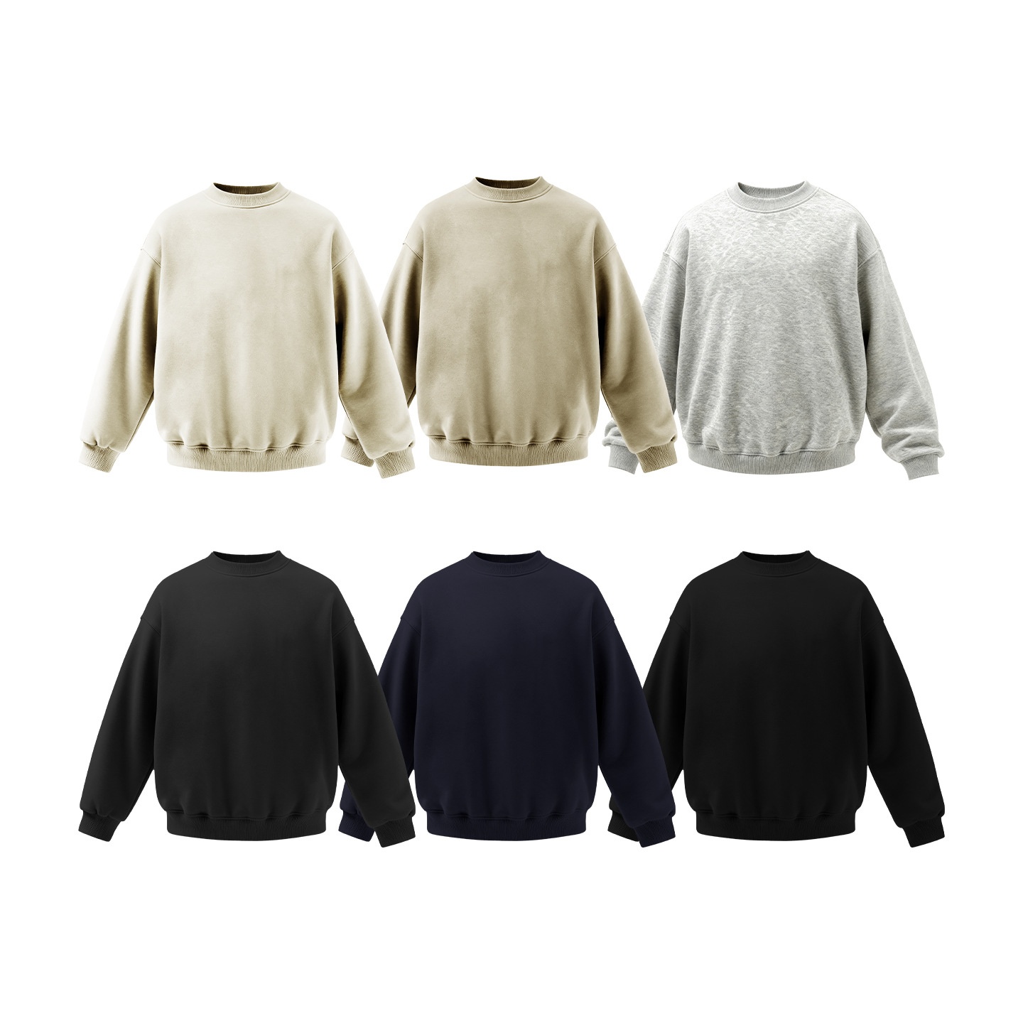 Pure Jie Zhan Men's Clothing|Polar Fleece Crewneck 25 Winter New American Street Style Solid Color Fleece-Lined Sweatshirt_voghion.com