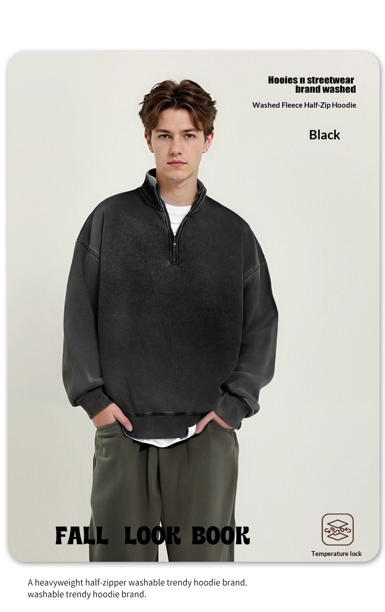 Pure European And Cross-Border 450G Stand Collar Half-Zip Fleece Sweatshirt For Men Thick Autumn American Retro Couple Jacket_voghion.com