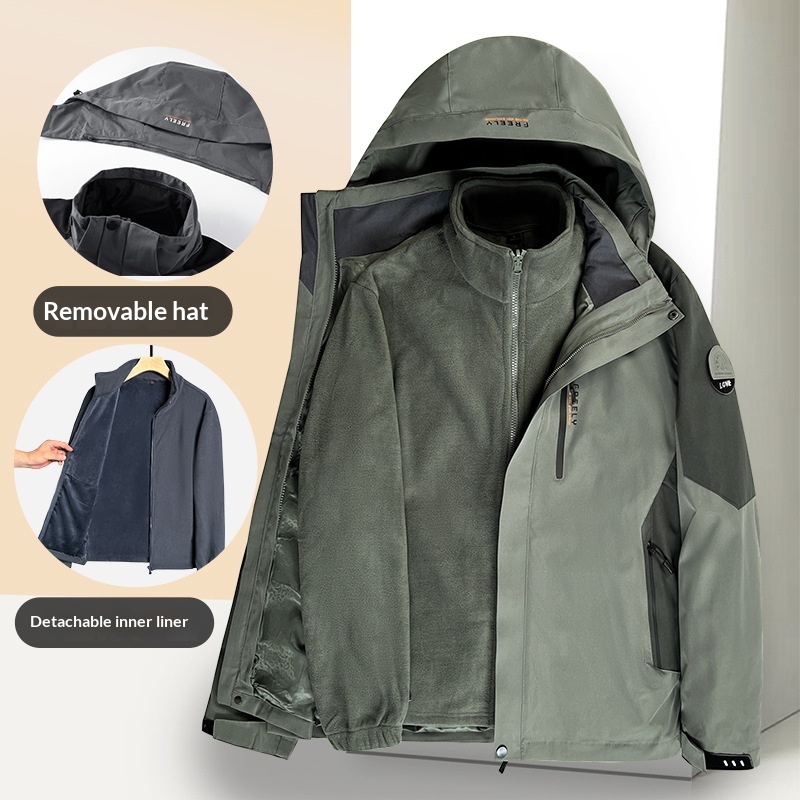 BOY BOY BOY Autumn Winter Men's Detachable Jacket Coat For Middle-aged Elderly Fathers And Grandfathers Thickened Two-piece Set_voghion.com