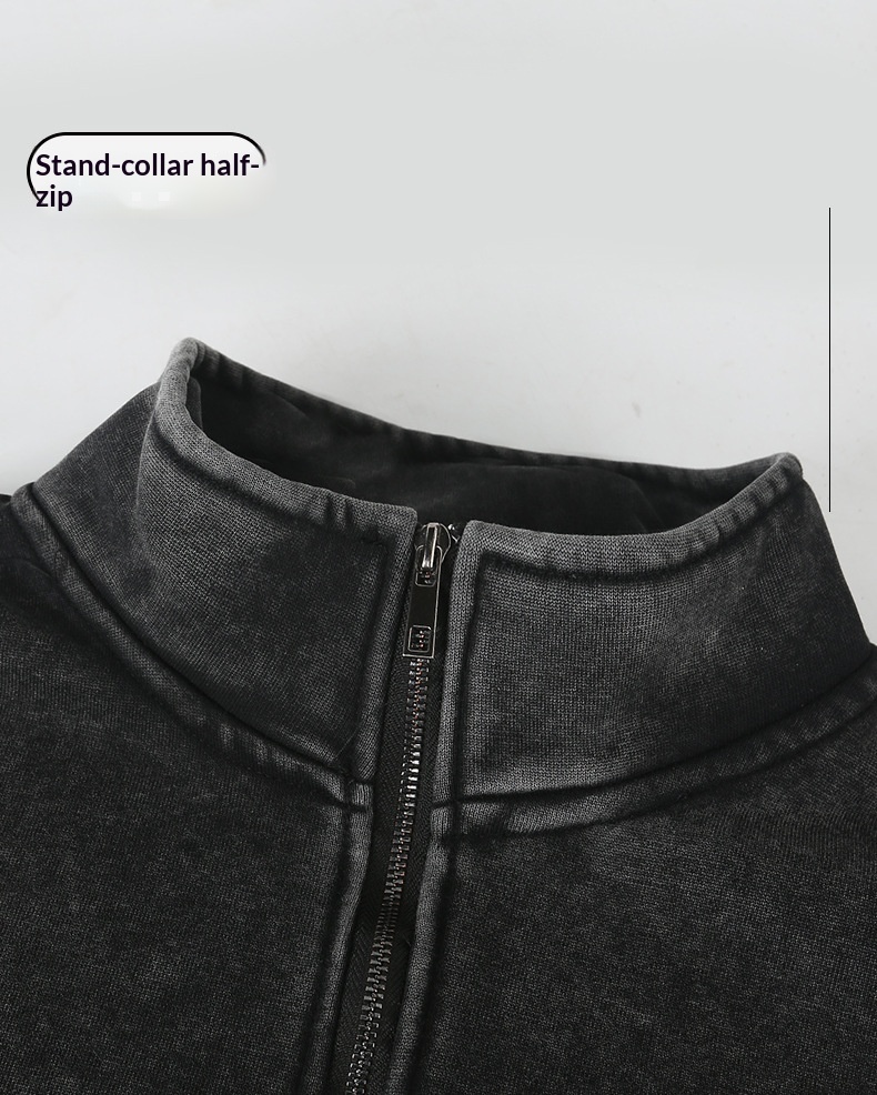 Pure European And Cross-Border 450G Stand Collar Half-Zip Fleece Sweatshirt For Men Thick Autumn American Retro Couple Jacket_voghion.com
