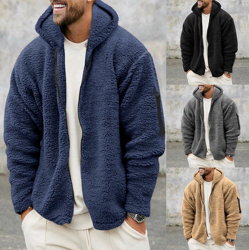 BOY BOY BOY 2025 Cross-Border Men's Autumn Winter Double-Sided Fleece Warm Loose Hooded Casual Jacket_voghion.com