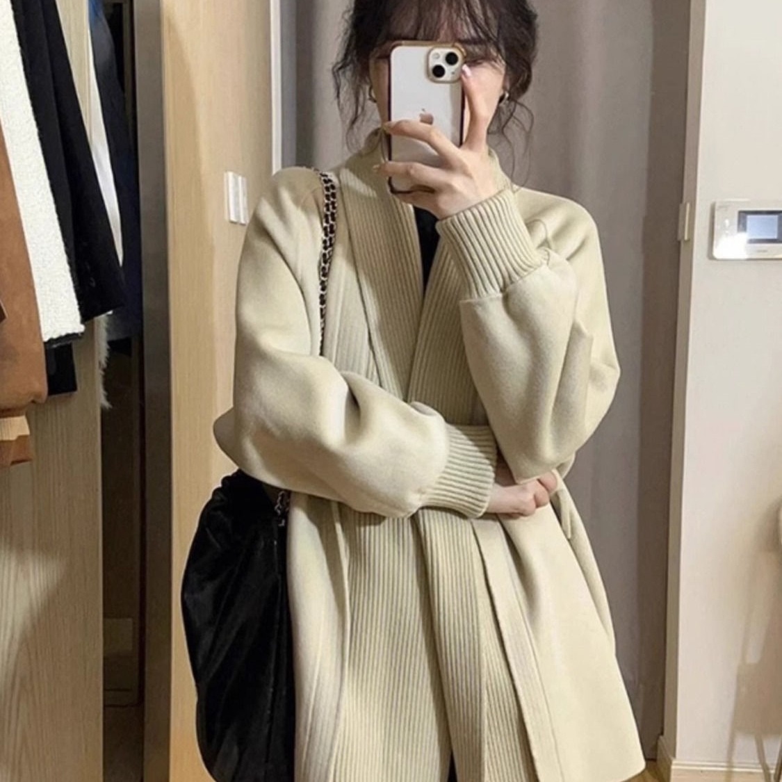 Haven Seasonal New Black Sweater Knitted Gentle And Intellectual Thick Coat For Women Autumn Mid-Length Cardigan_voghion.com