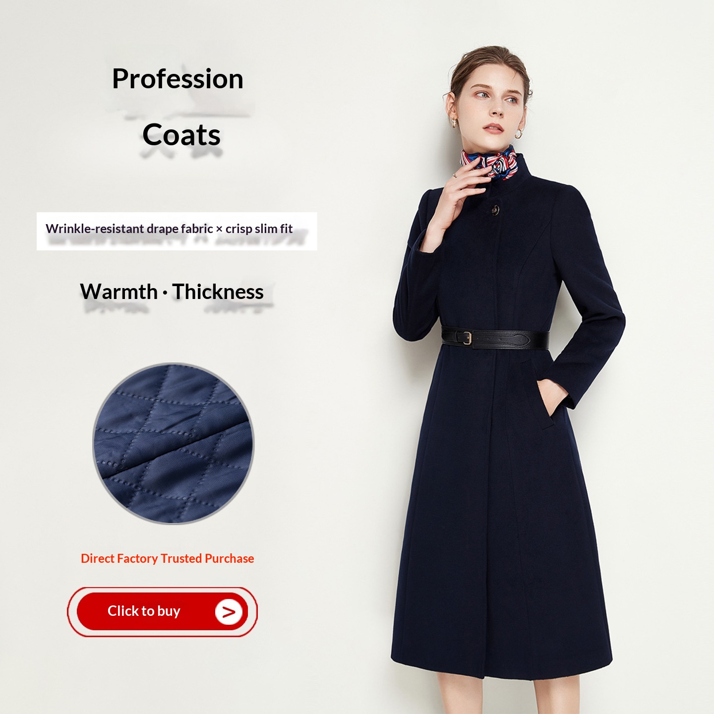 Haven Professional Coat For Women, Black Hepburn Style, Long Waist-Cinching Wool Coat, Sales Department Hotel Manager Workwear_voghion.com