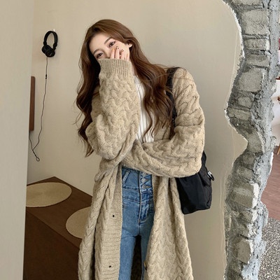 Haven 2023 Korean Version Lazy Coat Plus Size Luźny sweter kardigan średniej długości z dzianiny w stylu jesienno-zimowym dla kobiet_voghion.com