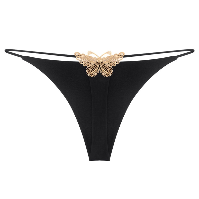 Eros Lab Double Layer Thin Strap Sexy Thong Butterfly Embroidery Low Waist Erotic Bikini Cotton Women's Underwear T-Pants_voghion.com