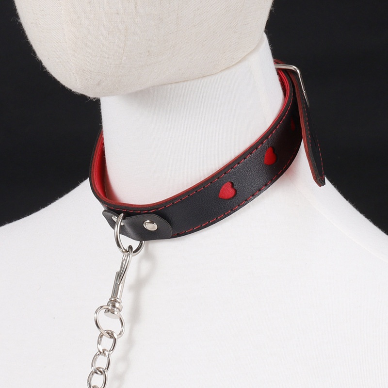 luckyqqyp Sexy Neck Sleeve SM Bondage Restraint Training Toy Heart Collar Leash Couple Flirting Props Wholesale_voghion.com