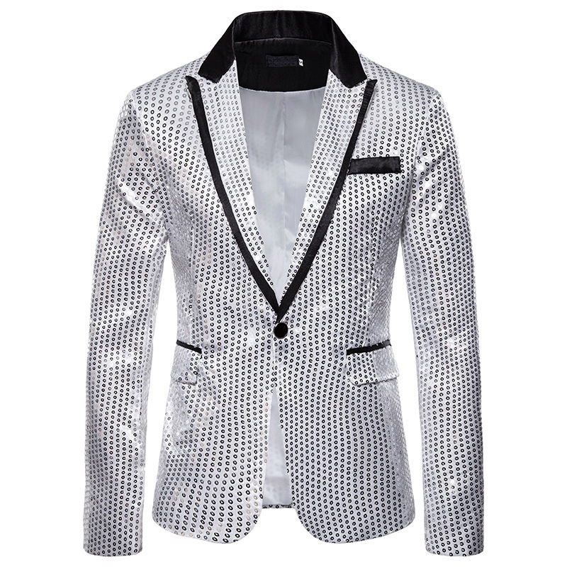BOY BOY Sequin Performance Tuxedo Nightclub Men's Wear Host Emcee Studio Jacket Suit XZ58_voghion.com