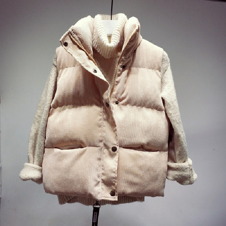 Globelle Gobelle Corduroy Damska Ciepła Luźna Kurtka Jesień Zima 2025 Nowy Koreański Styl Kamizelka Zamek Pogrubiona_voghion.com