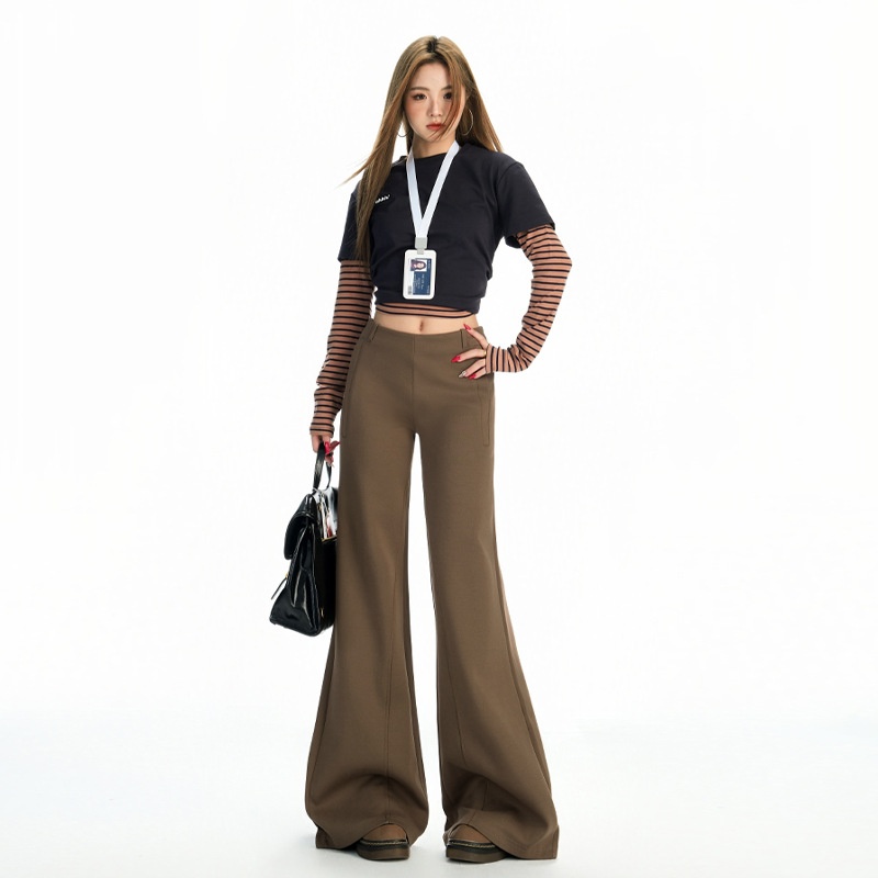 Pantalon long décontracté et légèrement évasé, coupe ample, amincissant et non moulant, style américain, idéal pour l'hiver et les femmes._voghion.com