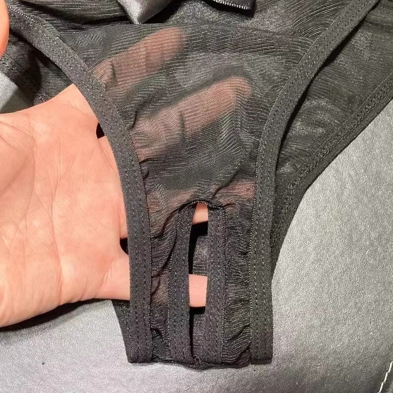 luckyqqyp Schwarzer, sexy, ultradünner, durchsichtiger Spitzen-Tanga mit Schlitz, der den Po betont – Verführerische Damenunterwäsche mit Hohlmuster und hohem Tragekomfort_voghion.com