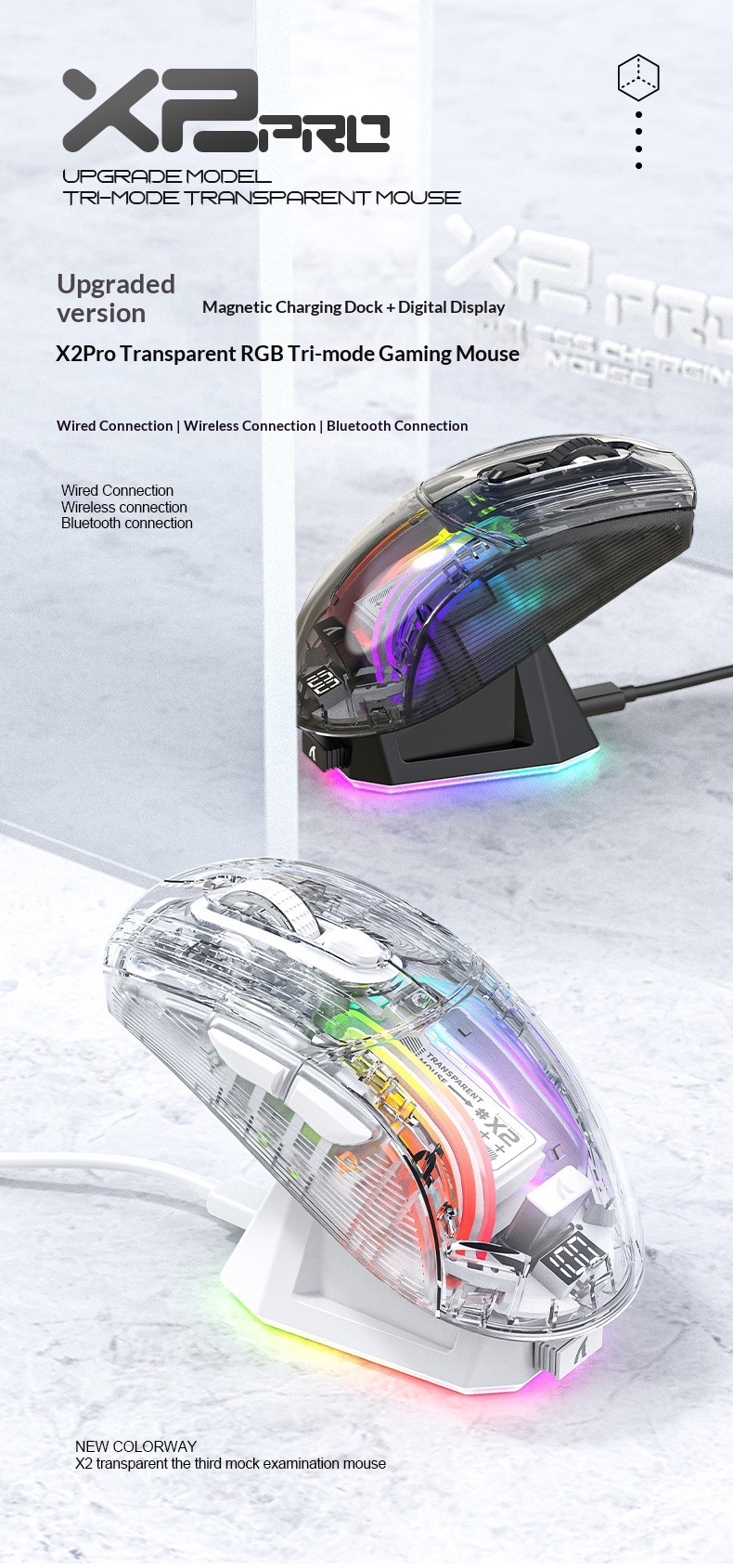 Digitex Digitex Attack Shark X2ProRGB Luminous Wireless Bluetooth Three-Mode Transparent Gaming Esports Mouse_voghion.com