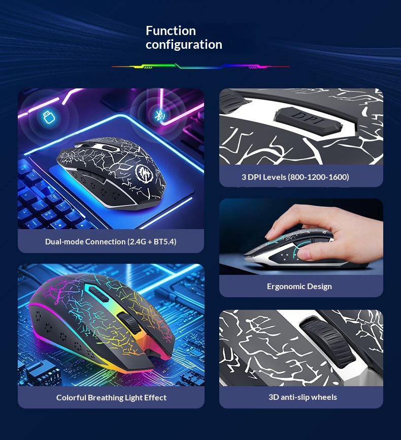 Digitex Wrangler Kabellose Lade- und Geräuschlose Dual-Modus-Bluetooth-Maus für Büro, Gaming und Laptop_voghion.com