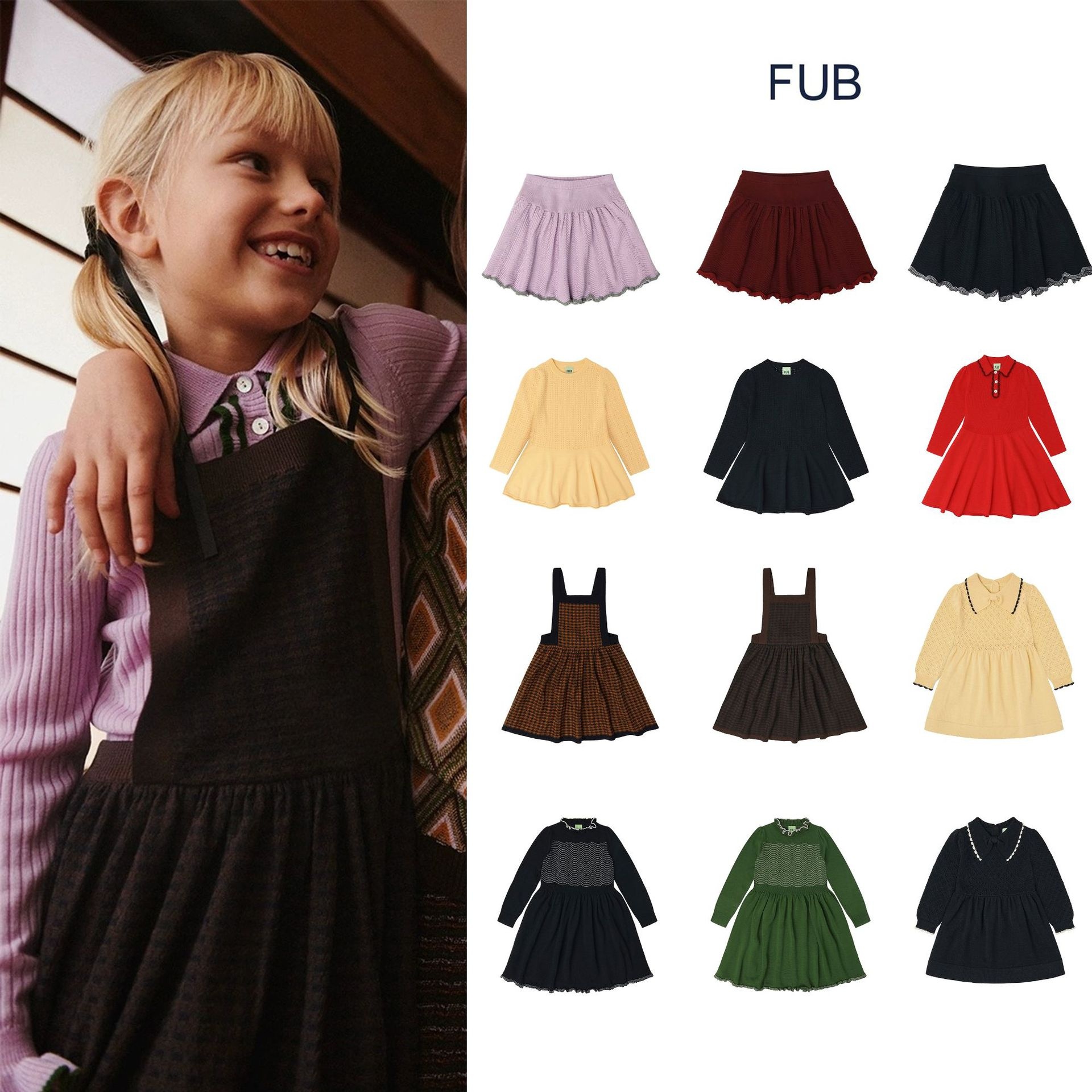 ToyPulse Ins Style AW25 Denmark FUB Autumn Winter Boys And Girls Baby Clothing Knitted Striped Color Bl Half Skirt Dress In_voghion.com