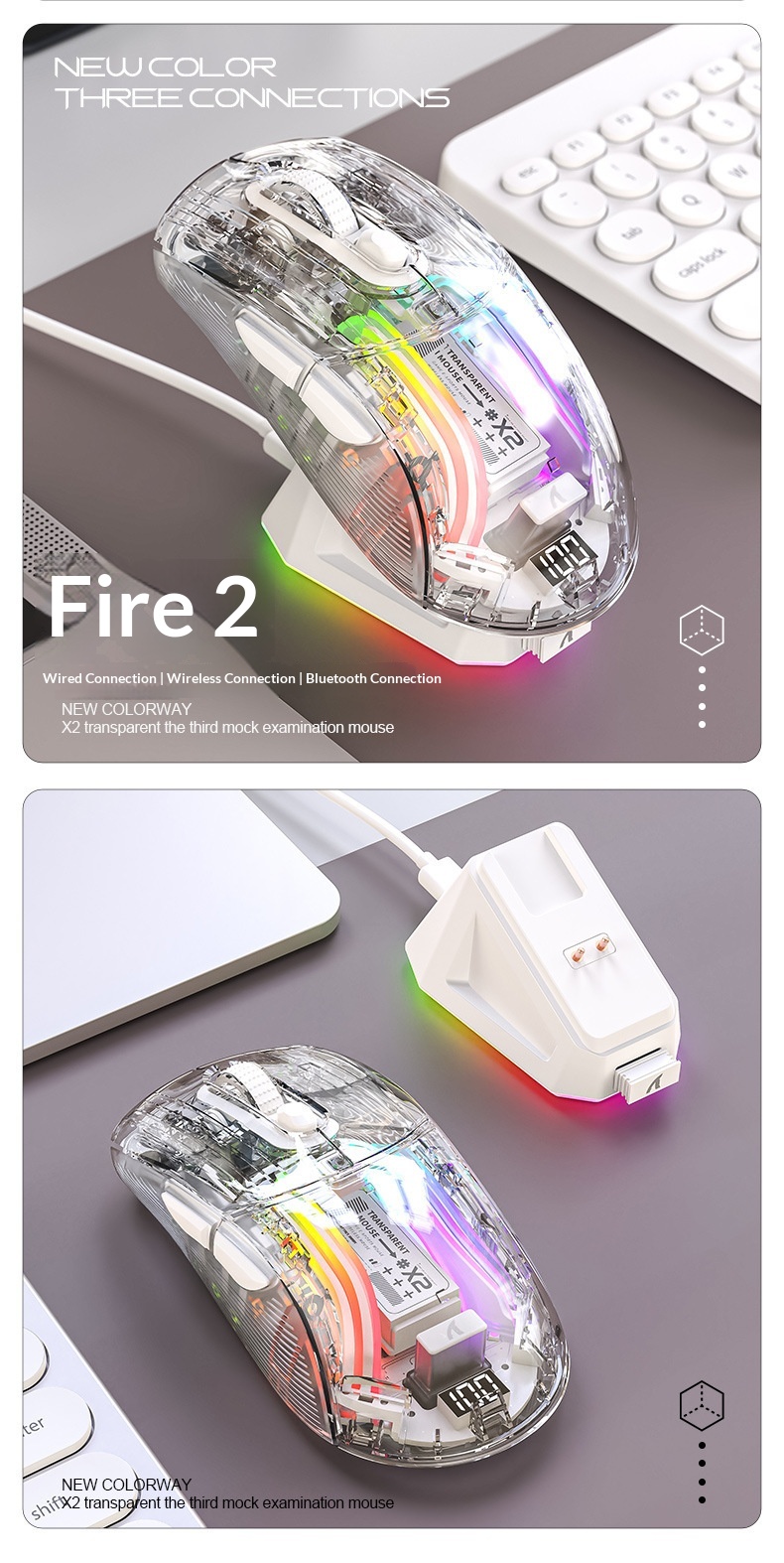 Digitex Digitex Attack Shark X2ProRGB Luminous Wireless Bluetooth Three-Mode Transparent Gaming Esports Mouse_voghion.com