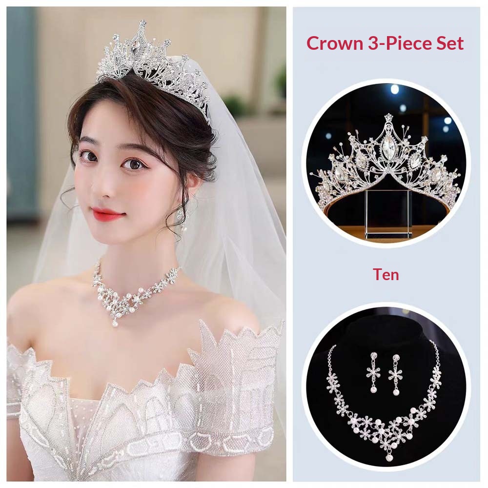 Lillian Necklace Three-Piece Set Wedding High-End Bridal Crown Headpiece Proposal Birthday Hair Accessories For Women_voghion.com