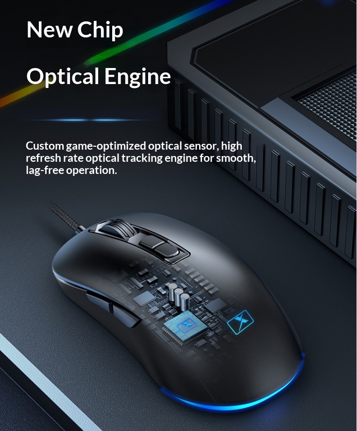 Digitex Xinmeng 383B Mechanische, kabelgebundene Gaming-Maus mit variabler Geschwindigkeit und 7D-Technologie, leuchtend und ergonomisch_voghion.com