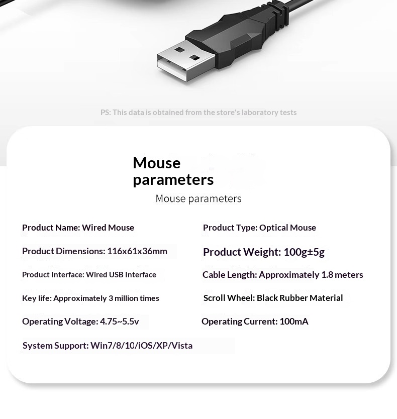 Ratón periférico silencioso con cable Digitex para ordenador portátil, de escritorio, USB, para el hogar y la oficina_voghion.com