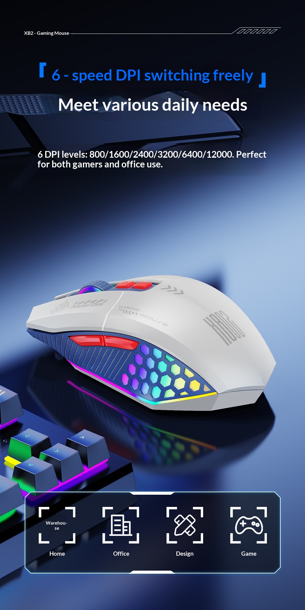 Mouse da gioco Digitex Digitex con cavo, wireless, Bluetooth, tripla modalità, e-sport, computer, ufficio, programmazione, modalità privata, USB, desktop_voghion.com