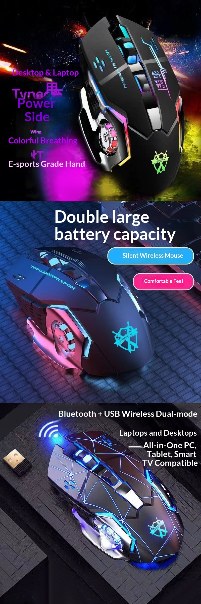 Digitex Digitex Bluetooth Wireless Mouse Type-C Charging, Compatible With Laptop, Desktop, Tablet, Mobile Phone, Gaming, Office, USB_voghion.com