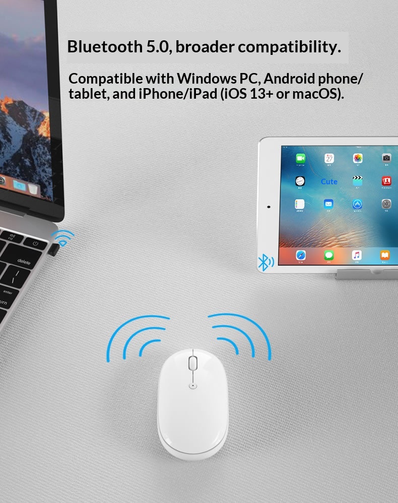 Digitex Digitex BOW Bluetooth Dual-Mode Wireless Mouse Silent Rechargeable Compatible With IPad Tablet Phone Three-Mode Ergonomic Design_voghion.com