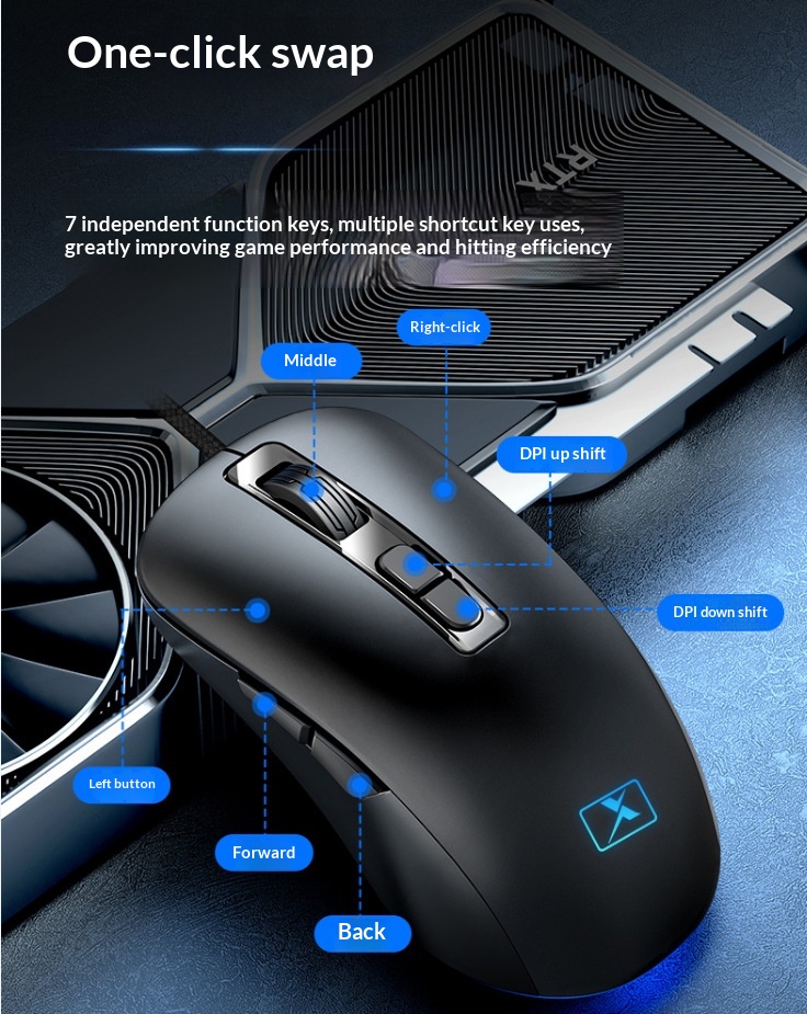 Digitex Xinmeng 383B Mechanische, kabelgebundene Gaming-Maus mit variabler Geschwindigkeit und 7D-Technologie, leuchtend und ergonomisch_voghion.com