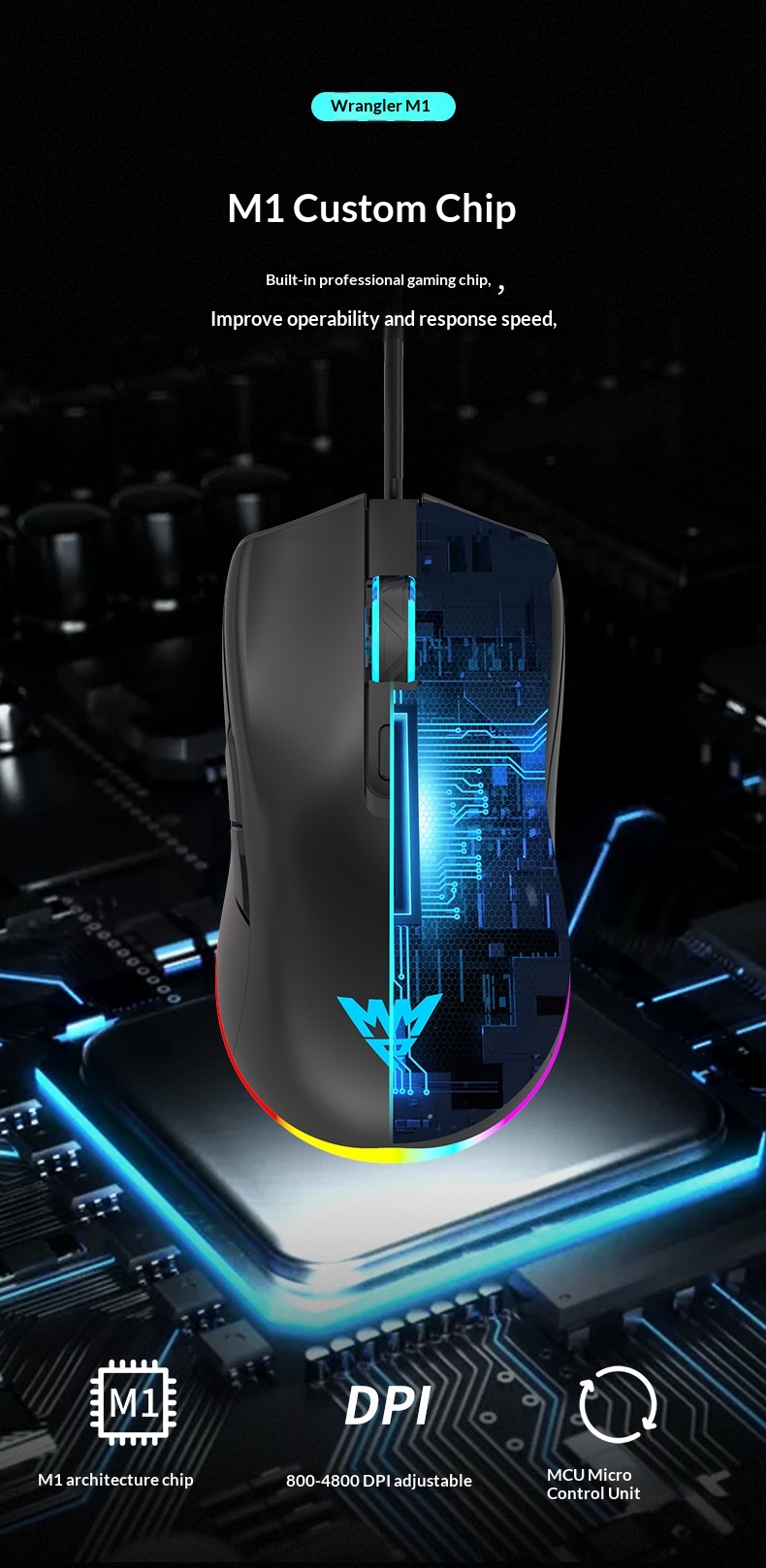 Souris de bureau/gaming Digitex Wrangler M1 Silent, rétroéclairée, mécanique, pour ordinateur portable avec programmation macro_voghion.com